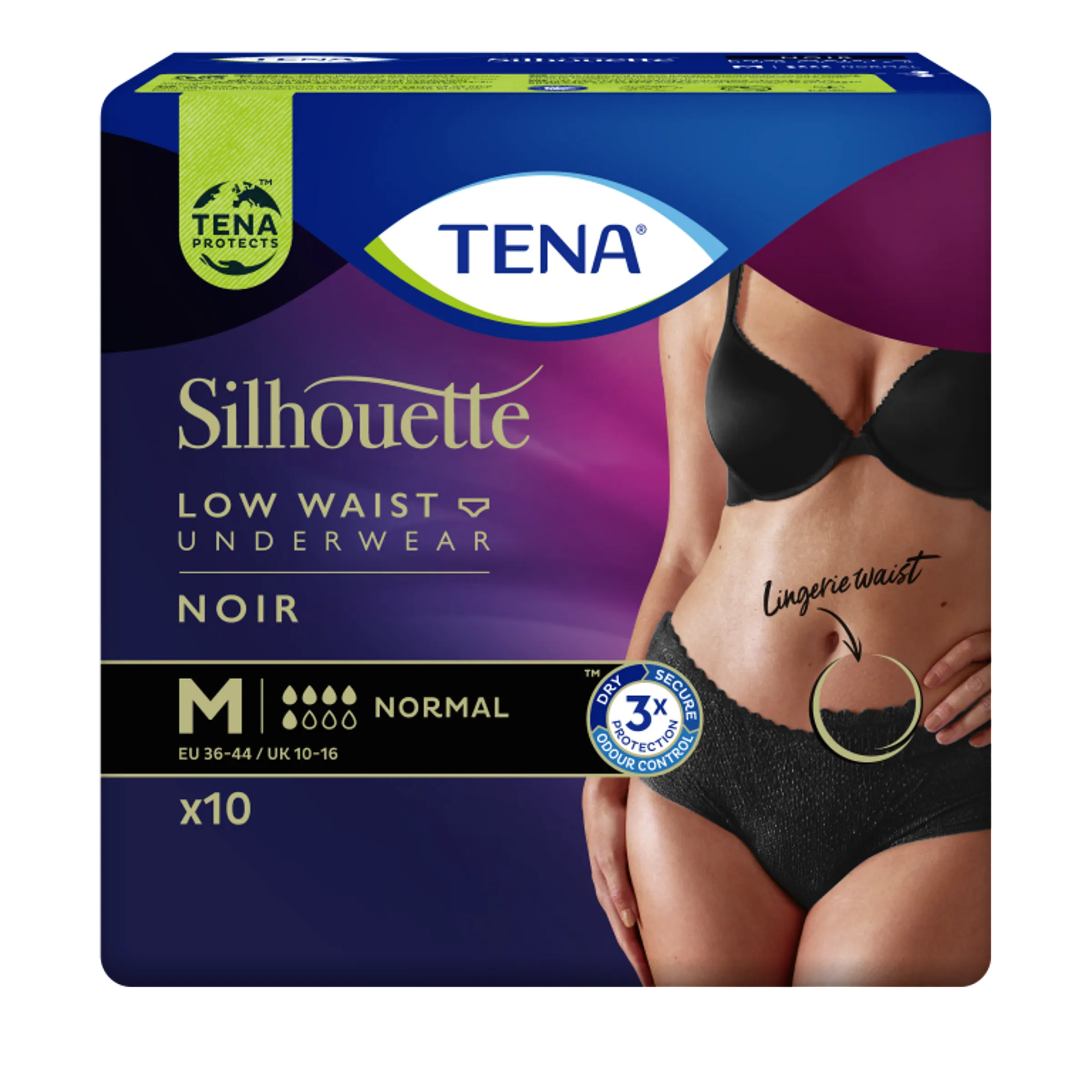 Tena Silhouette Noir Low Waist M 10 - Elegante Incontinentiebroekjes voor Vrouwen