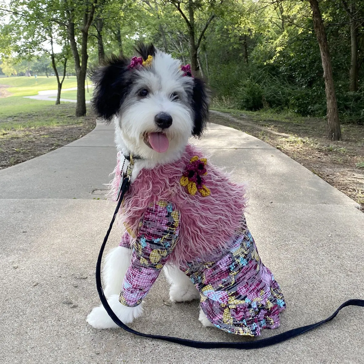 The Lucy Pink Floral Waffle Knit Dog Dress