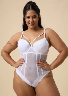 TINA Plus Sexy Push-Up Mesh White Bodysuit