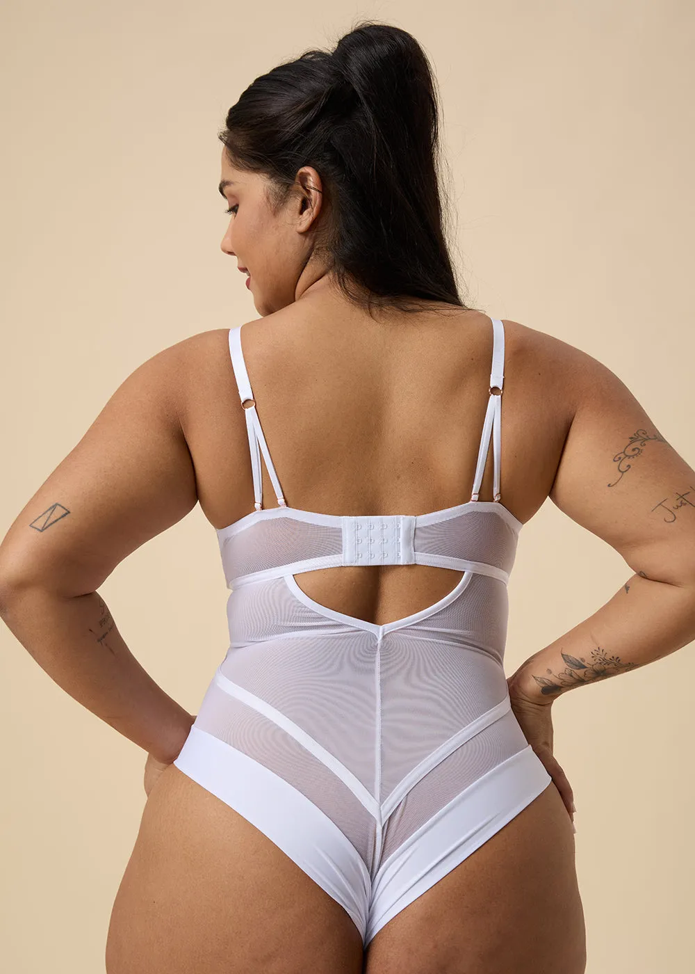 TINA Plus Sexy Push-Up Mesh White Bodysuit