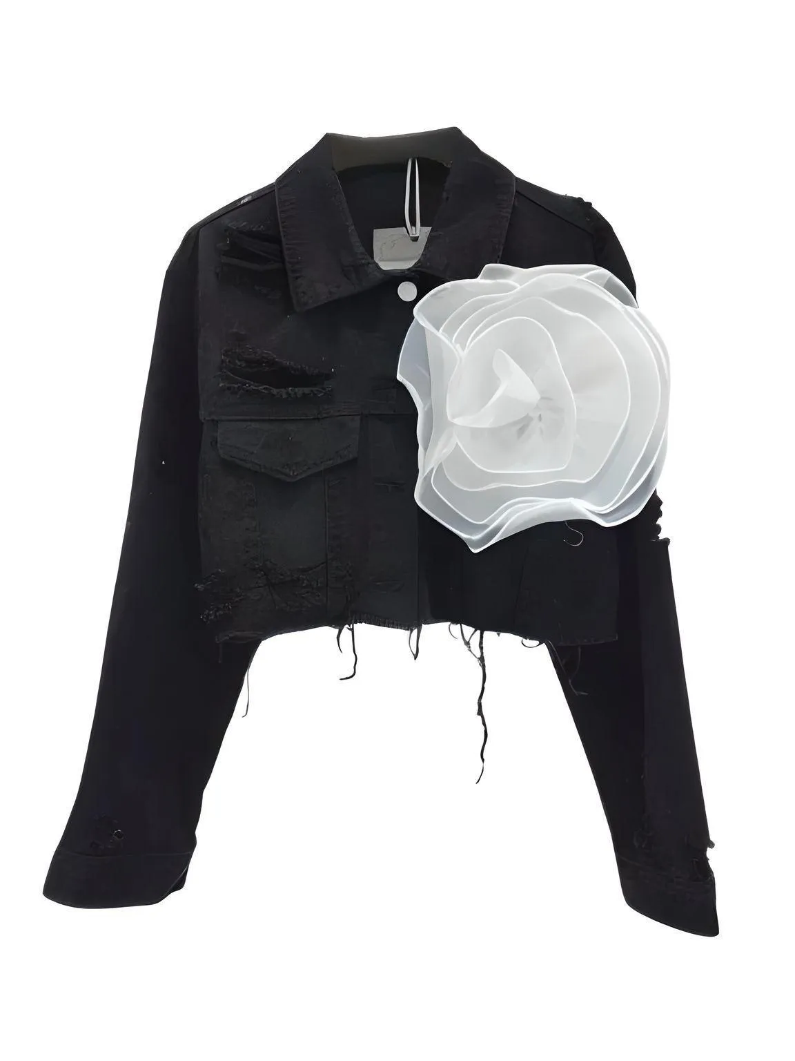 Trendy Fashion Women's Spliced 3D Flower Denim Coat Lapel Long Sleeve Button Jacket Female