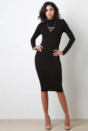 Turtleneck Long Sleeve Midi Dress