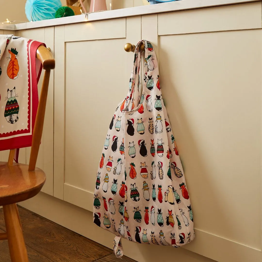 Ulster Weavers Recycled Packable Bag - Christmas Cats in Waiting (Red)