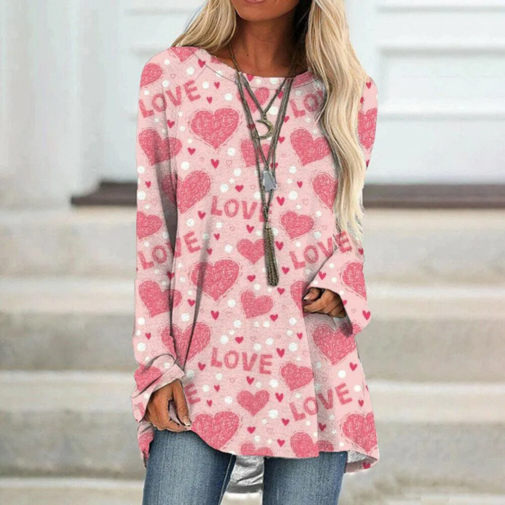 Valentine's Day Love Print Long Sleeve T-shirt For Women