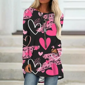 Valentine's Day Love Print Long Sleeve T-shirt For Women