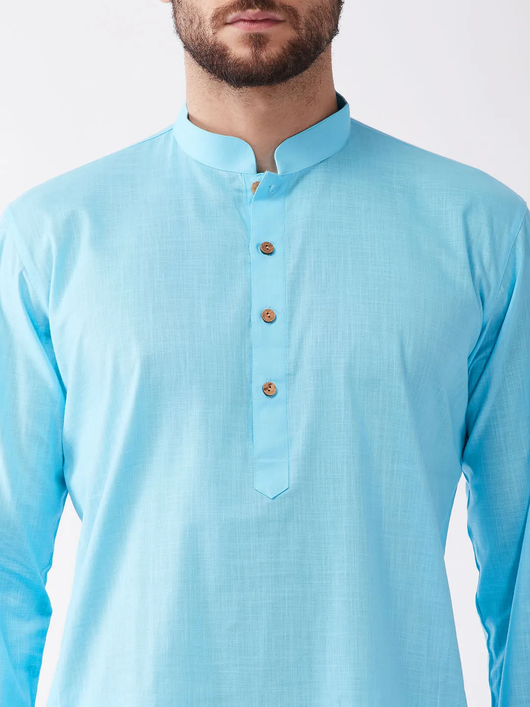 VASTRAMAY Aqua Blue Cotton Baap Beta Kurta Dhoti Set