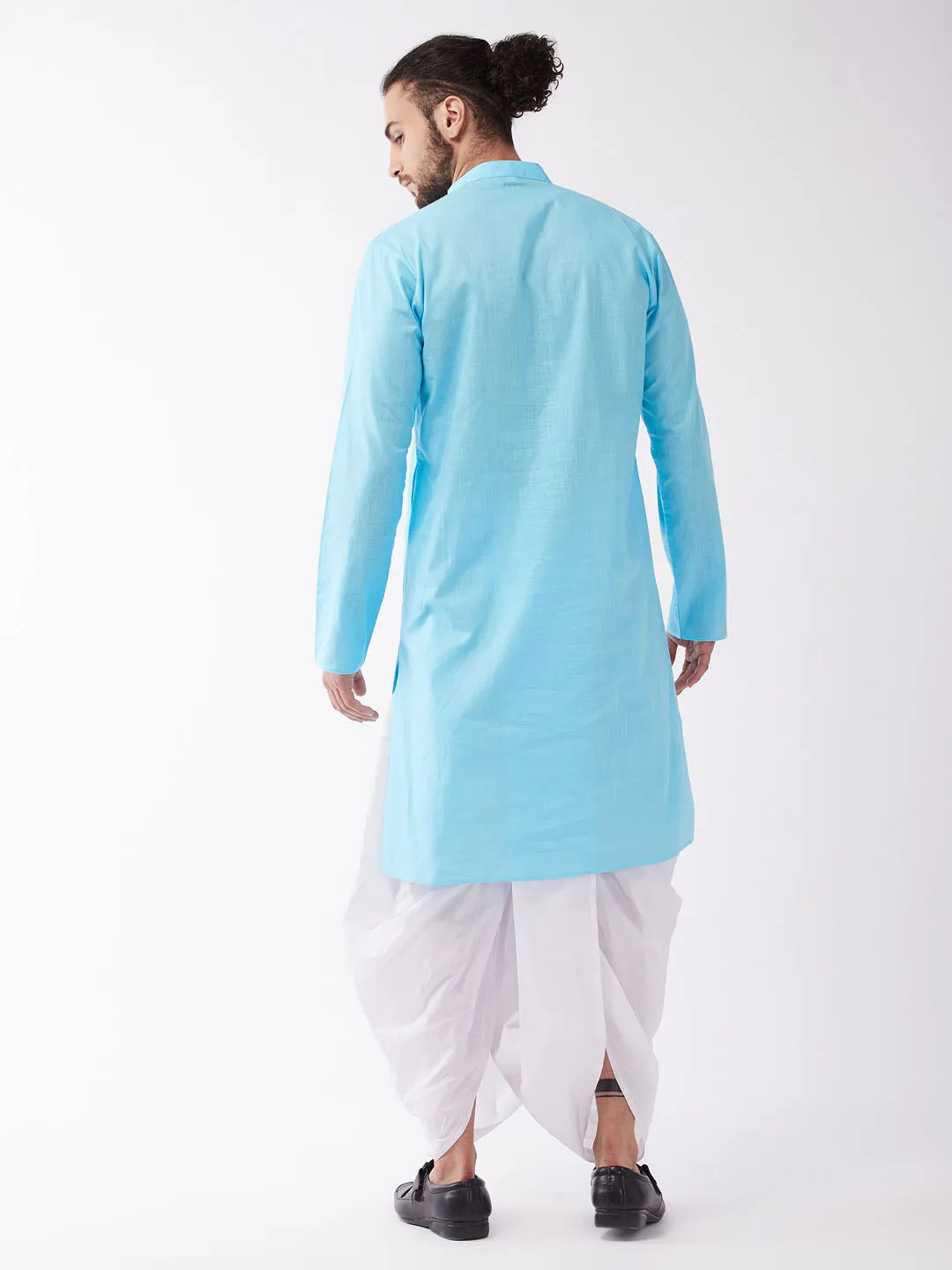 VASTRAMAY Aqua Blue Cotton Baap Beta Kurta Dhoti Set