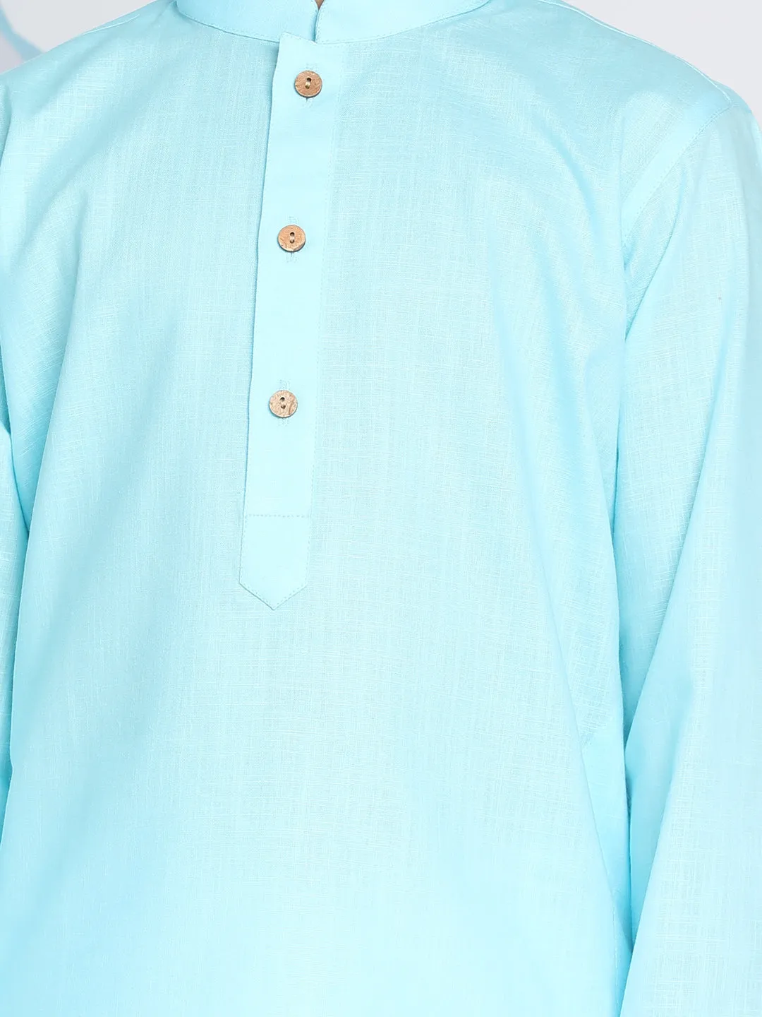 VASTRAMAY Aqua Blue Cotton Baap Beta Kurta Dhoti Set