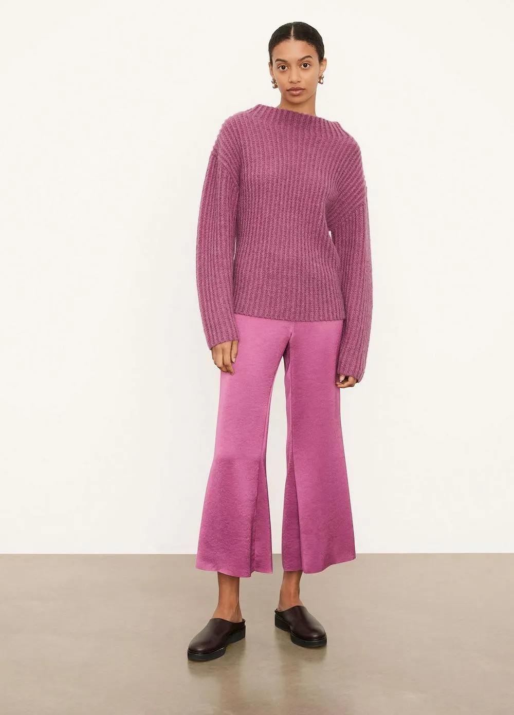 Vince - Ribbed Funnel Neck in Dark Hollyhock