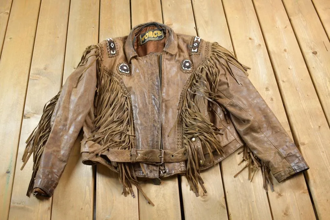 Vintage 1980s Force Leatherwear Suede Fringe Jacket