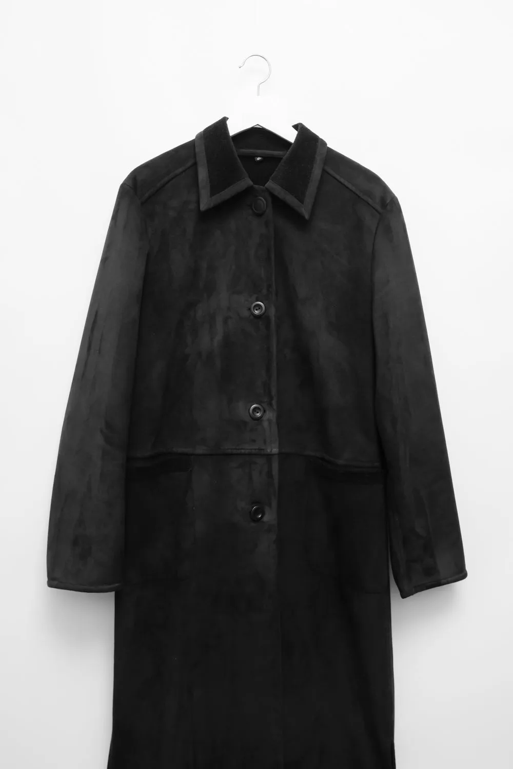 VINTAGE BLACK VEGAN FAUX SUEDE TRENCH COAT