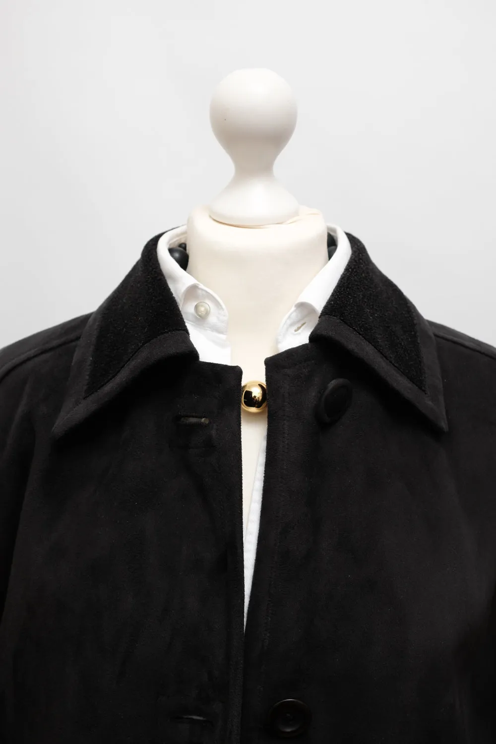 VINTAGE BLACK VEGAN FAUX SUEDE TRENCH COAT