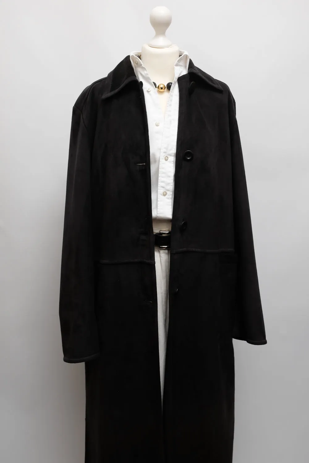 VINTAGE BLACK VEGAN FAUX SUEDE TRENCH COAT