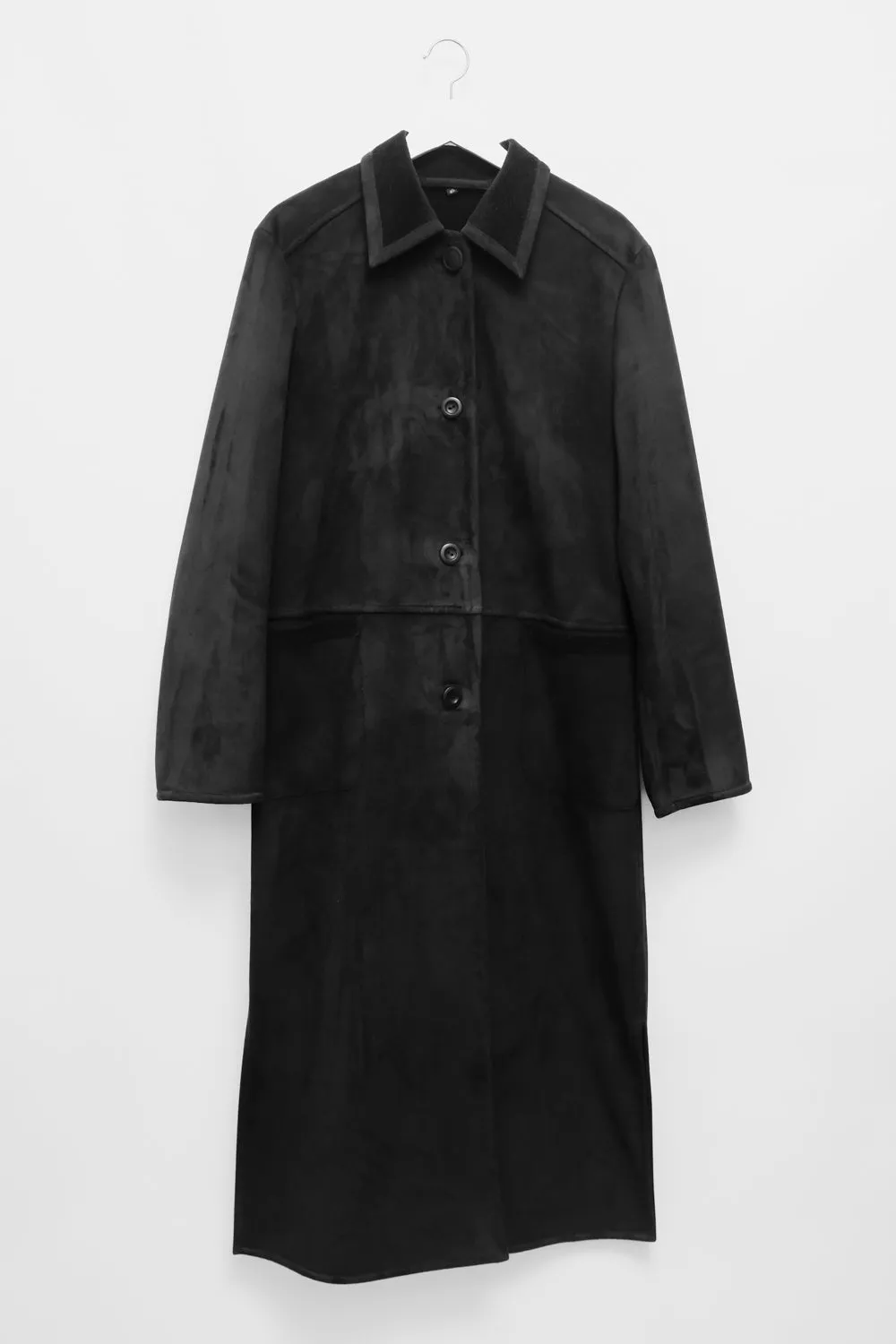 VINTAGE BLACK VEGAN FAUX SUEDE TRENCH COAT