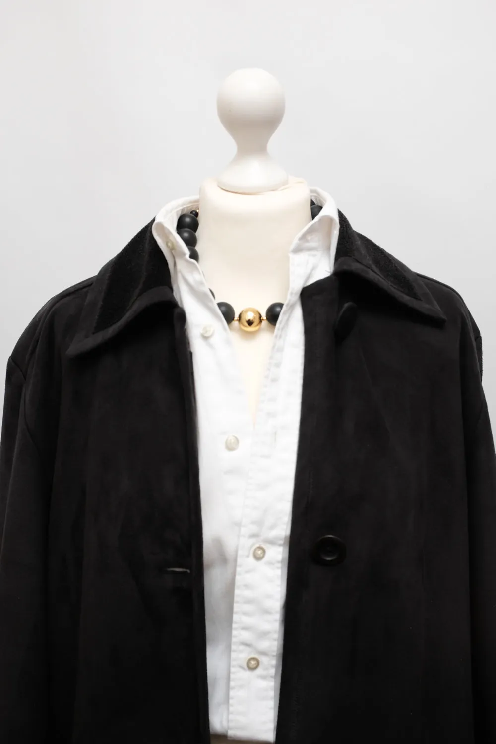 VINTAGE BLACK VEGAN FAUX SUEDE TRENCH COAT