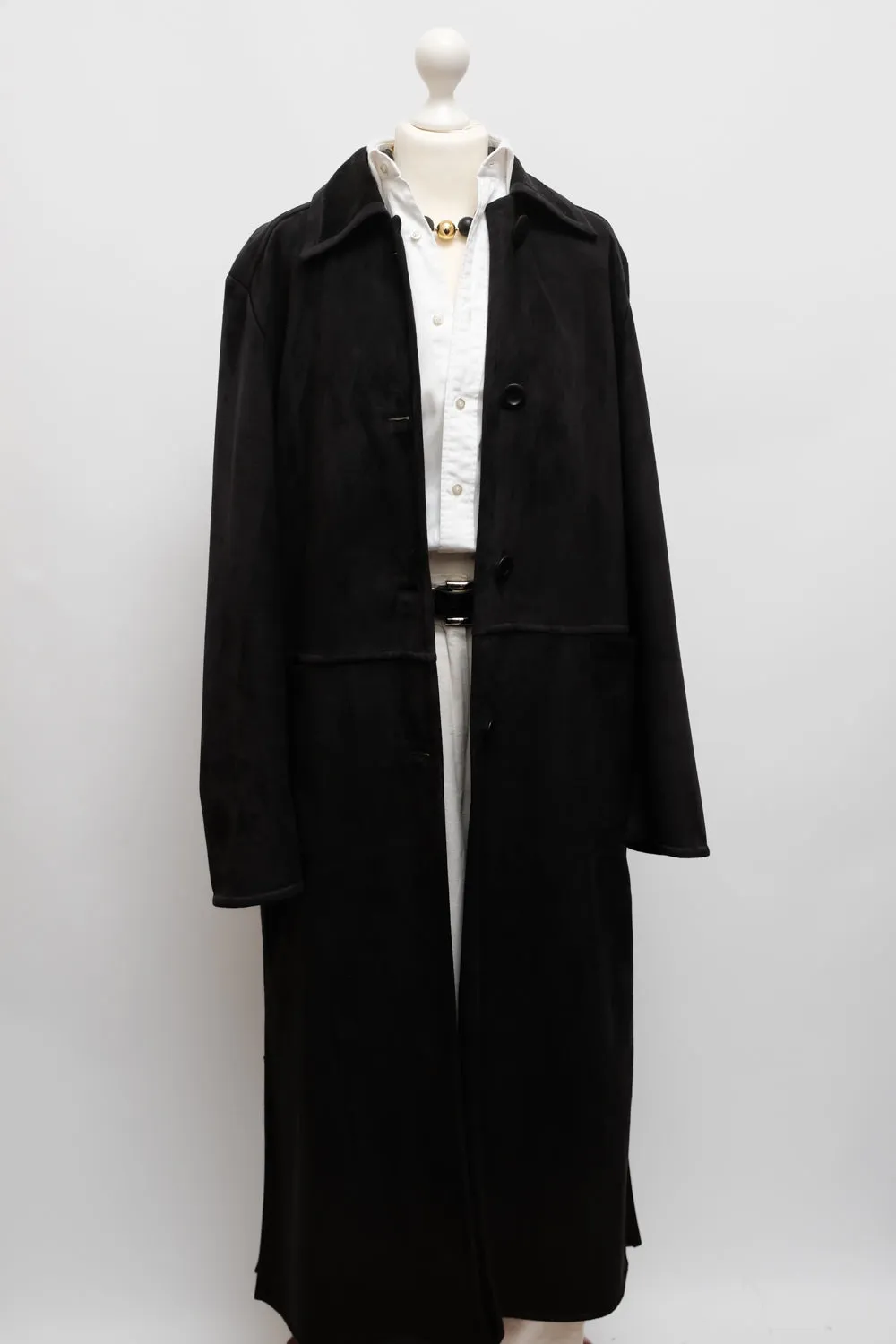 VINTAGE BLACK VEGAN FAUX SUEDE TRENCH COAT