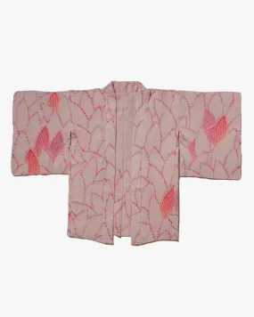 Vintage Haori Jacket, Full Shibori, Peach with Pink Petals