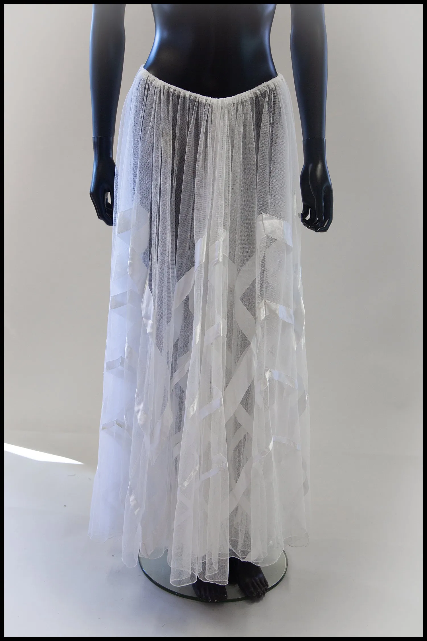 Vintage Ivory Tulle Chevron Maxi Skirt