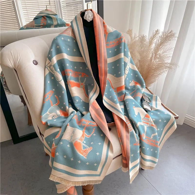 Warm Winter Scarf Cashmere Women Pashmina Design Print Shawls Wrap Female Thick Blanket Soft Bufanda Stoles Fashion