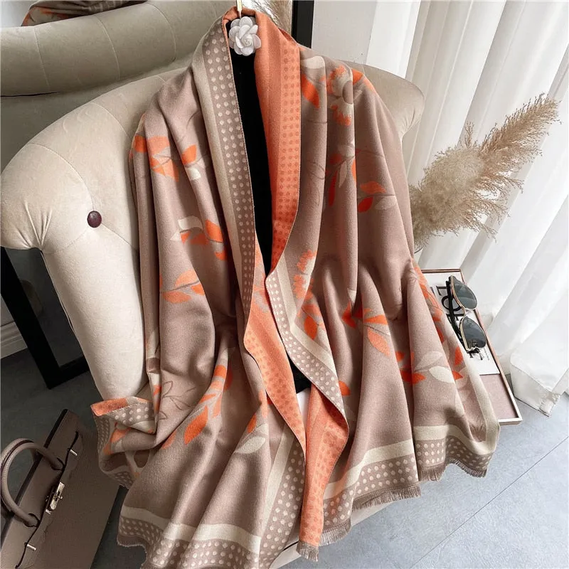 Warm Winter Scarf Cashmere Women Pashmina Design Print Shawls Wrap Female Thick Blanket Soft Bufanda Stoles Fashion