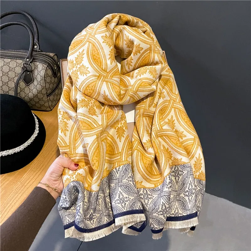 Warm Winter Scarf Cashmere Women Pashmina Design Print Shawls Wrap Female Thick Blanket Soft Bufanda Stoles Fashion