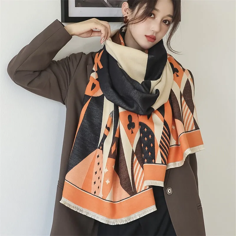 Warm Winter Scarf Cashmere Women Pashmina Design Print Shawls Wrap Female Thick Blanket Soft Bufanda Stoles Fashion