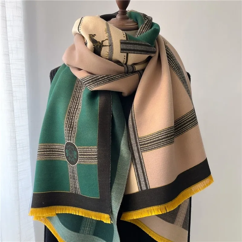 Warm Winter Scarf Cashmere Women Pashmina Design Print Shawls Wrap Female Thick Blanket Soft Bufanda Stoles Fashion