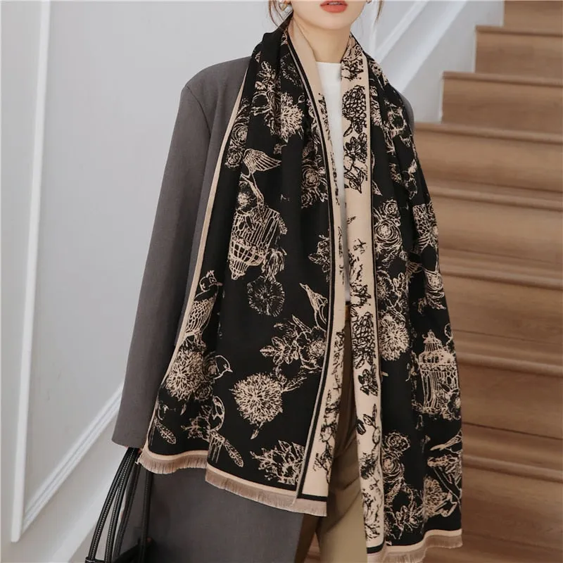 Warm Winter Scarf Cashmere Women Pashmina Design Print Shawls Wrap Female Thick Blanket Soft Bufanda Stoles Fashion