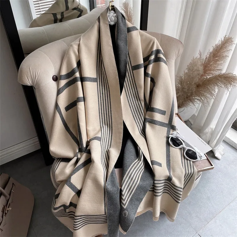 Warm Winter Scarf Cashmere Women Pashmina Design Print Shawls Wrap Female Thick Blanket Soft Bufanda Stoles Fashion