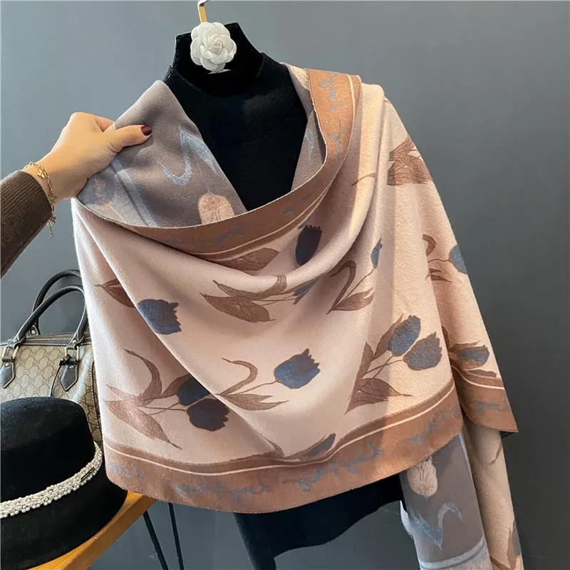 Warm Winter Scarf Cashmere Women Pashmina Design Print Shawls Wrap Female Thick Blanket Soft Bufanda Stoles Fashion