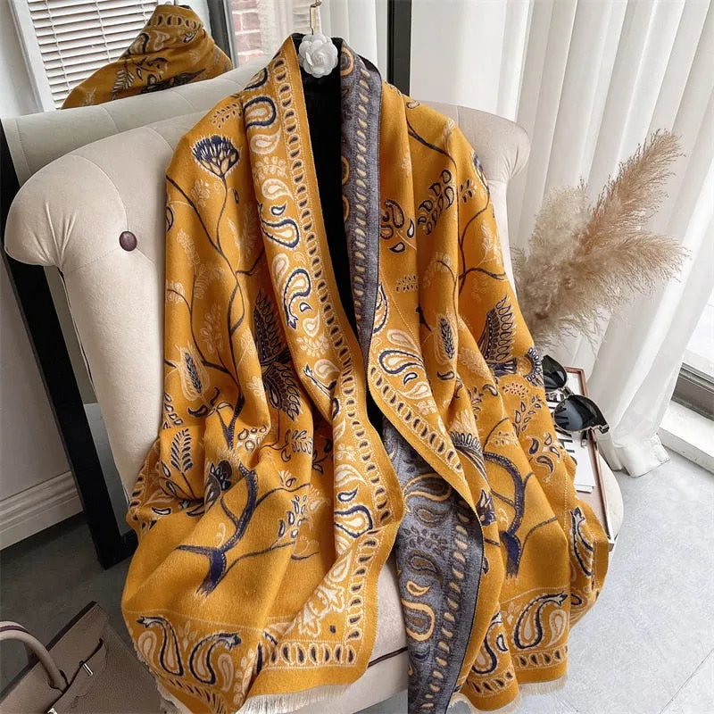 Warm Winter Scarf Cashmere Women Pashmina Design Print Shawls Wrap Female Thick Blanket Soft Bufanda Stoles Fashion