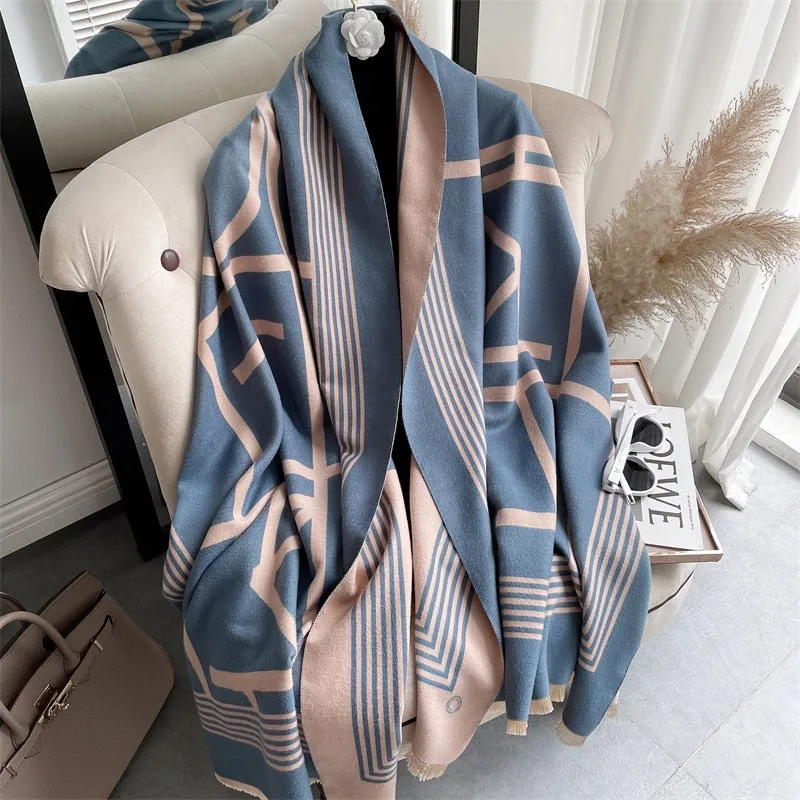 Warm Winter Scarf Cashmere Women Pashmina Design Print Shawls Wrap Female Thick Blanket Soft Bufanda Stoles Fashion