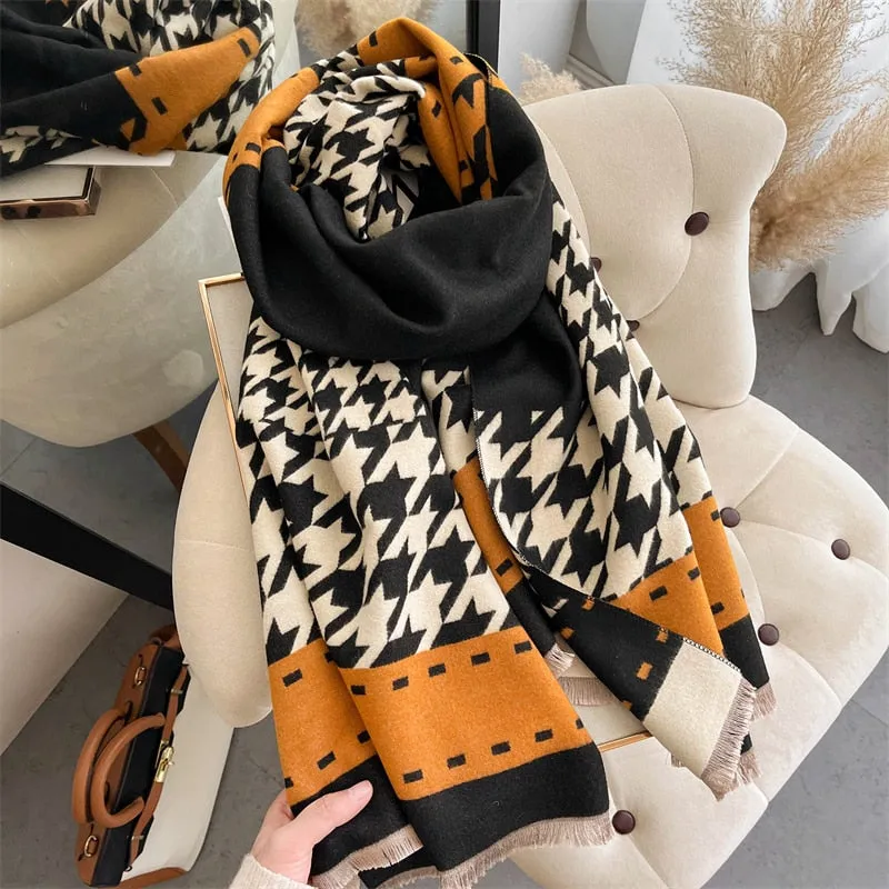 Warm Winter Scarf Cashmere Women Pashmina Design Print Shawls Wrap Female Thick Blanket Soft Bufanda Stoles Fashion