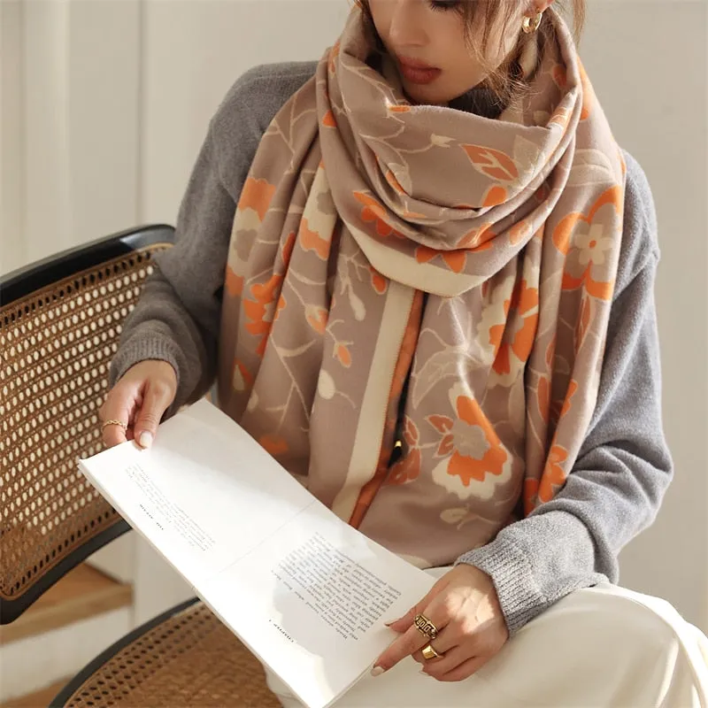 Warm Winter Scarf Cashmere Women Pashmina Design Print Shawls Wrap Female Thick Blanket Soft Bufanda Stoles Fashion