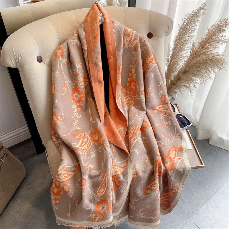 Warm Winter Scarf Cashmere Women Pashmina Design Print Shawls Wrap Female Thick Blanket Soft Bufanda Stoles Fashion