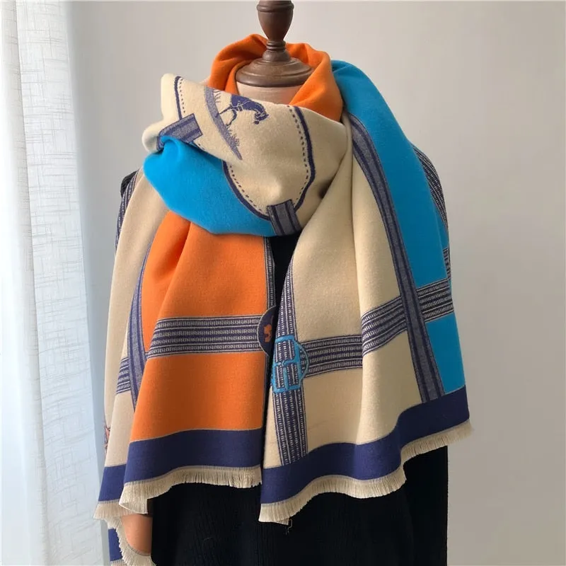 Warm Winter Scarf Cashmere Women Pashmina Design Print Shawls Wrap Female Thick Blanket Soft Bufanda Stoles Fashion