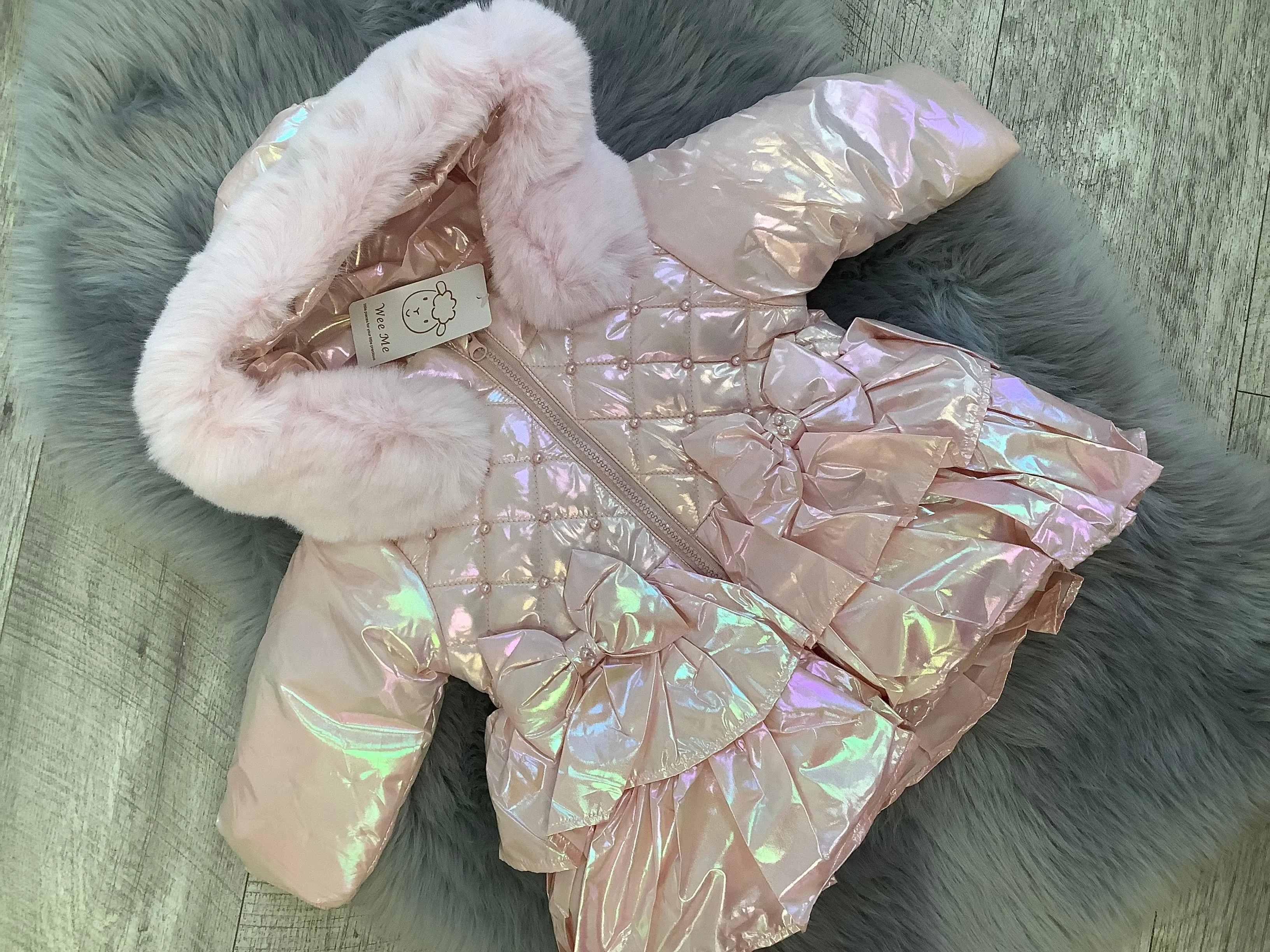 Wee Me Pink Iridescent Puffy coat MYD408P XMAS