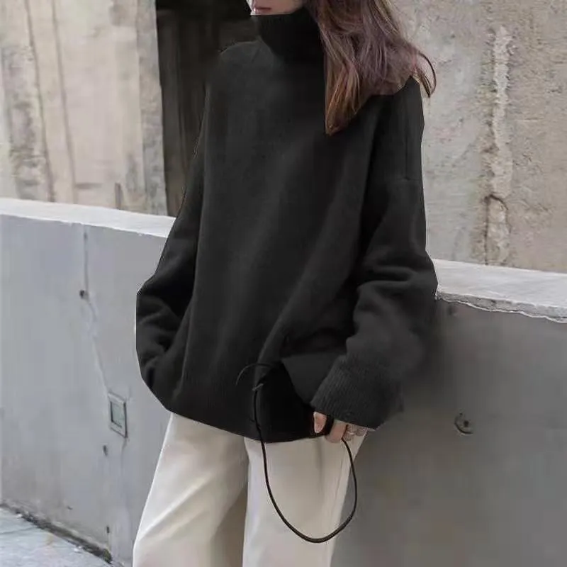 Wenkouban fall outfits women Autumn and Winter Retro Lazy Style Turtleneck Sweater Women's Loose Soft Glutinous Thickened Undershirt