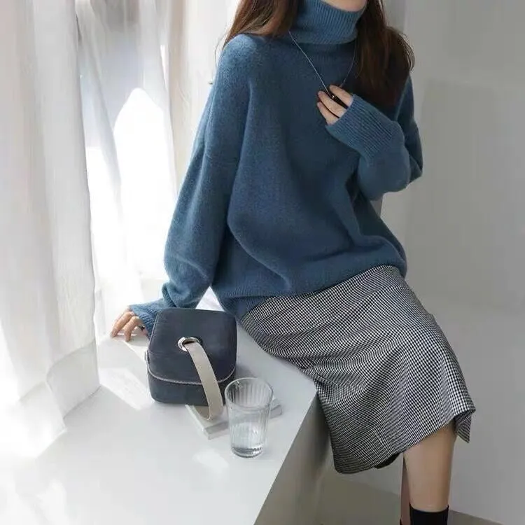 Wenkouban fall outfits women Autumn and Winter Retro Lazy Style Turtleneck Sweater Women's Loose Soft Glutinous Thickened Undershirt