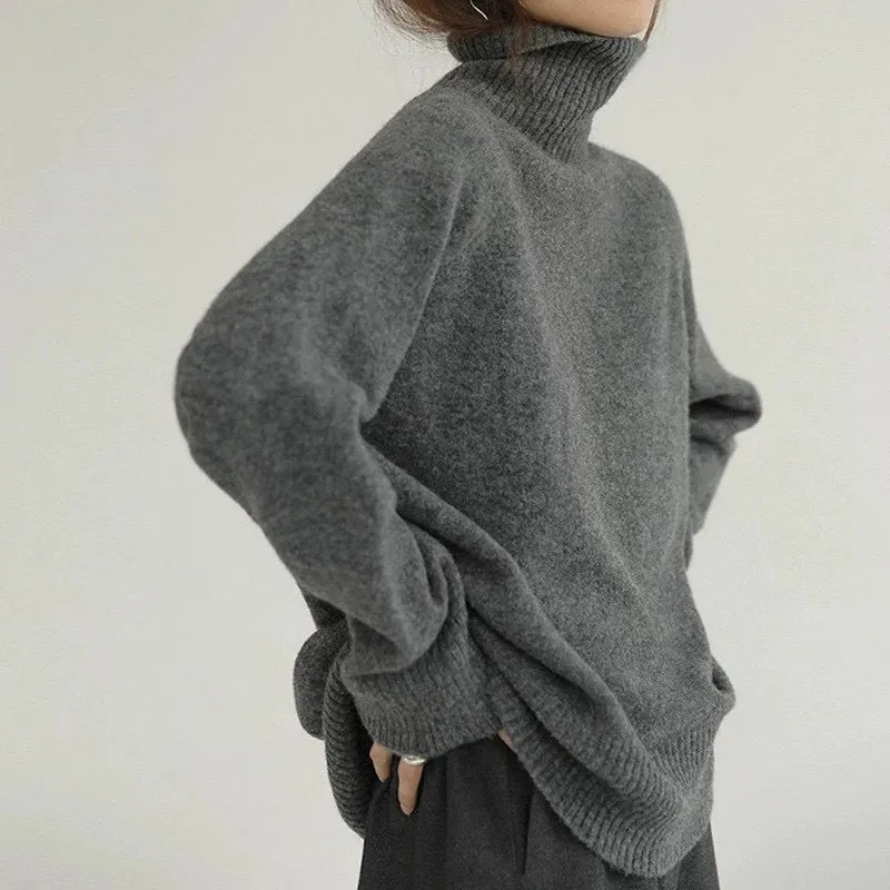 Wenkouban fall outfits women Autumn and Winter Retro Lazy Style Turtleneck Sweater Women's Loose Soft Glutinous Thickened Undershirt