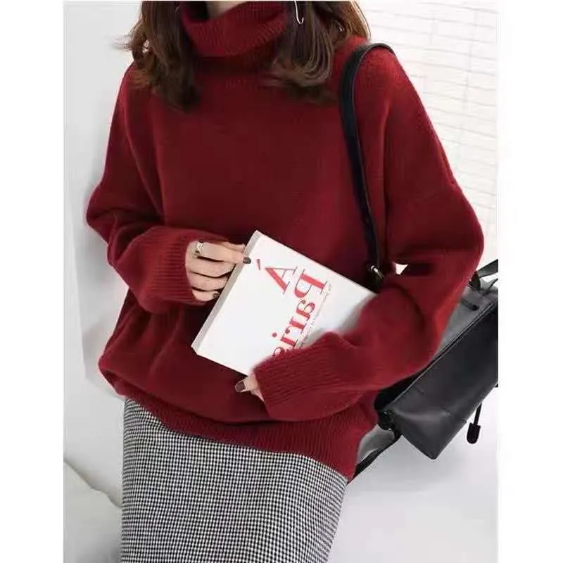 Wenkouban fall outfits women Autumn and Winter Retro Lazy Style Turtleneck Sweater Women's Loose Soft Glutinous Thickened Undershirt