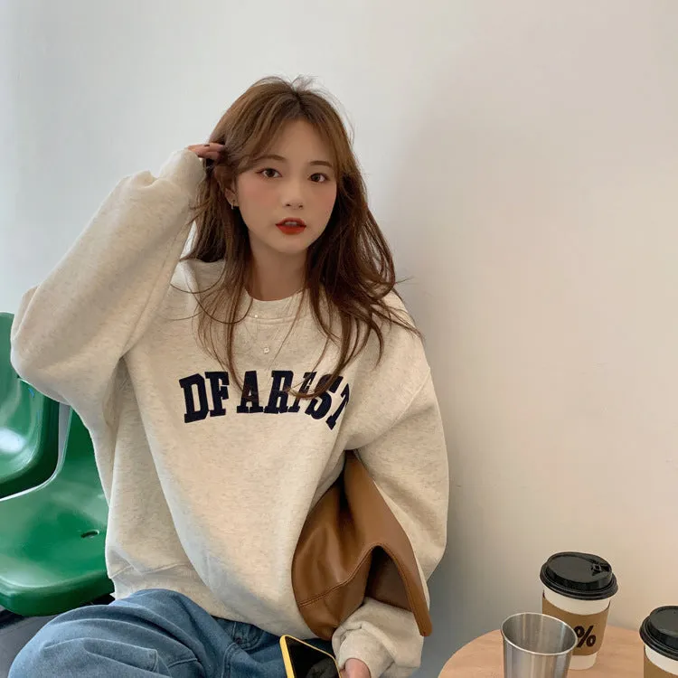 Wenkouban frat boy outfits 2024 Autumn New Embroidered Letter Thin Sweater Women's Loose round Neck Fashion Student Long Sleeve Top Coat Women