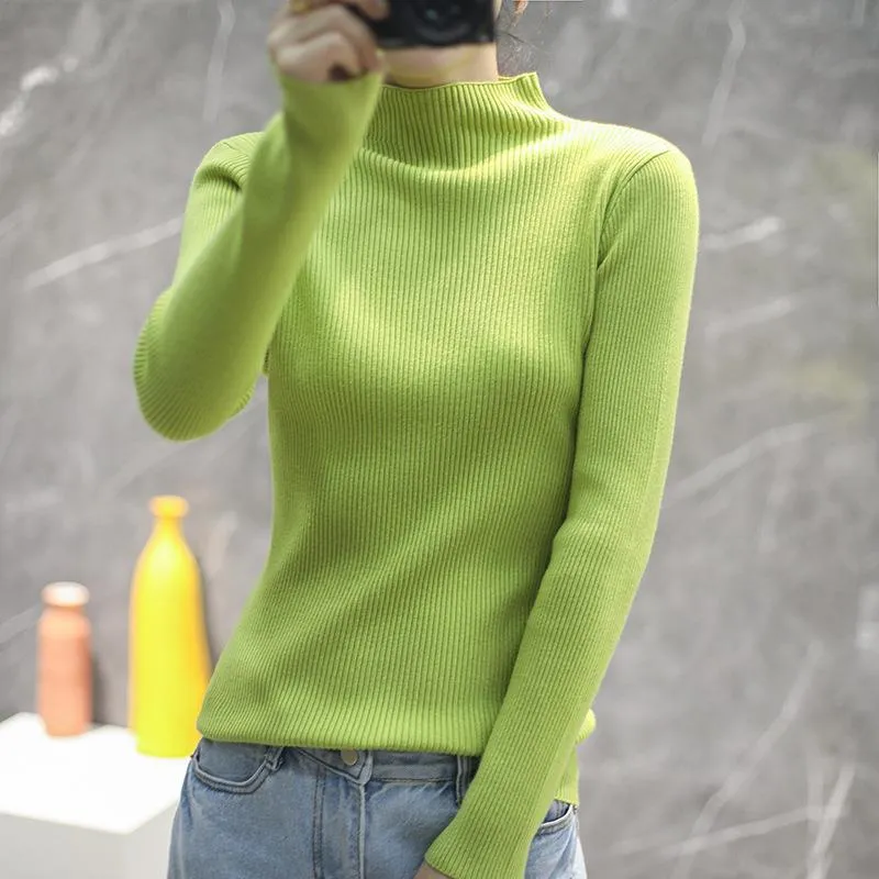 Wenkouban sweater outfits Autumn and Winter Half Turtleneck Striped Sweater Women's Solid Color Long Sleeve Bottoming Shirt Korean Style Slim Slimming Pullover Sweater