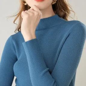 Wenkouban sweater outfits Autumn and Winter Half Turtleneck Striped Sweater Women's Solid Color Long Sleeve Bottoming Shirt Korean Style Slim Slimming Pullover Sweater