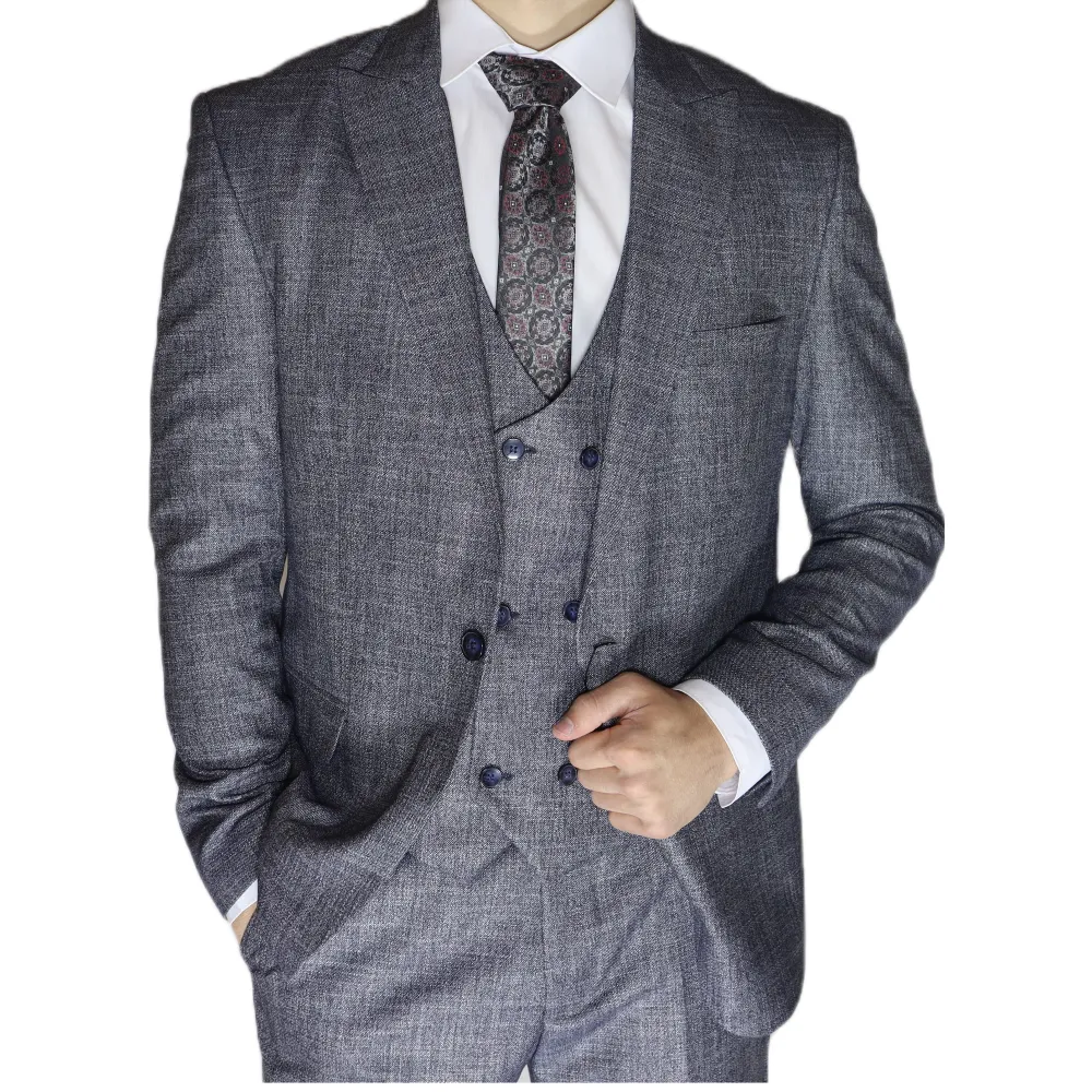 White/Black Avanti Milano Patterned Textured Three Piece Suit