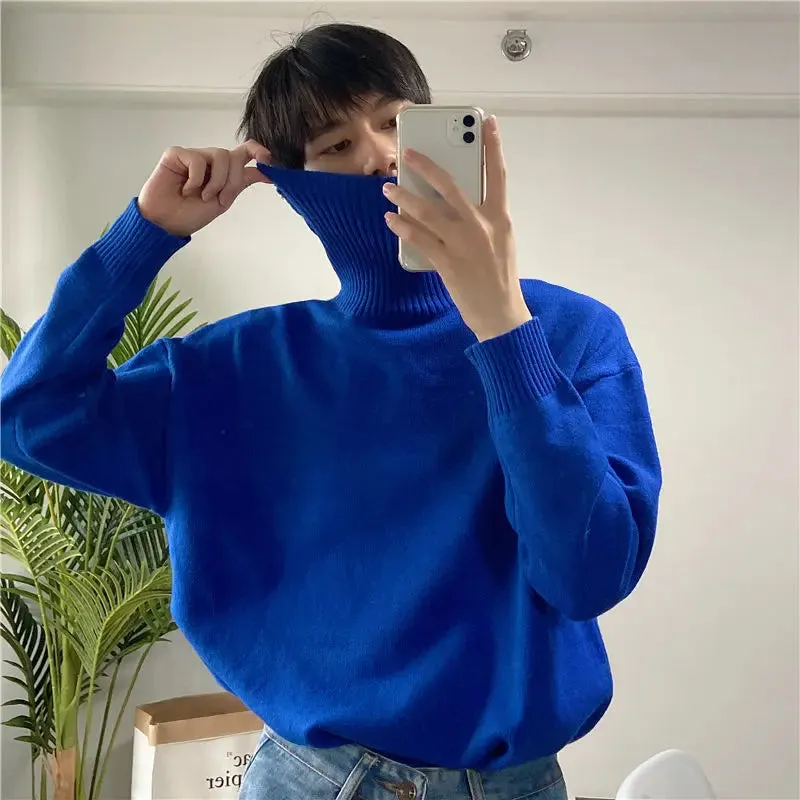 WIAOFELLAS New Arrivals Long Sleeve Men's Turtleneck Male Pullover Soft Solid Color Knitting Male Tops Clothing for Autumn Winter L103