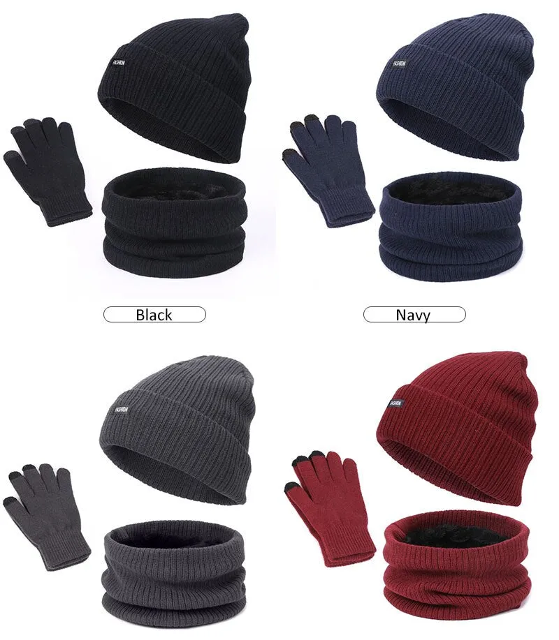 Winter Knitted Hats For Women Men Hat Scarf Glove Set 3 Piece Sets Twist Stripes Cap Gorros Bonnet Outdoor Warm Beanie Skullies