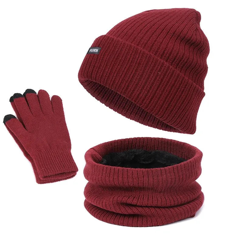 Winter Knitted Hats For Women Men Hat Scarf Glove Set 3 Piece Sets Twist Stripes Cap Gorros Bonnet Outdoor Warm Beanie Skullies