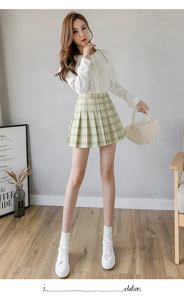 Wjczt High Waist Women&#39;s Skirts Y2k Skirt Summer Sweet Mini Skirt Korean Plaid Skirt Short Pant Pleated Skirt School Dance Skirt