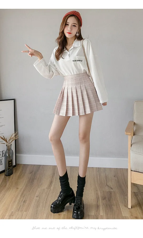 Wjczt High Waist Women&#39;s Skirts Y2k Skirt Summer Sweet Mini Skirt Korean Plaid Skirt Short Pant Pleated Skirt School Dance Skirt